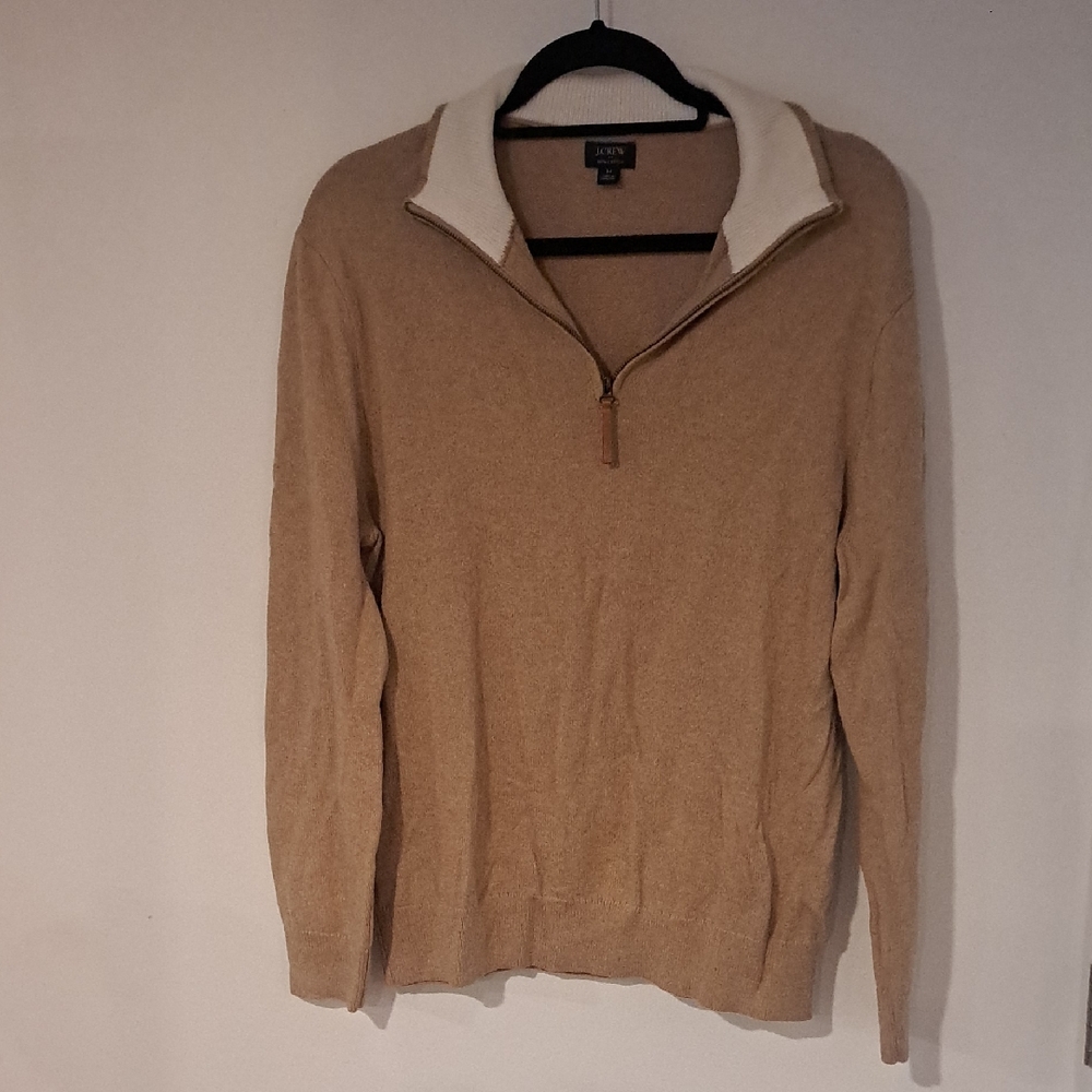 J. Crew Tan Zip-Up Sweater with White Collar Size M